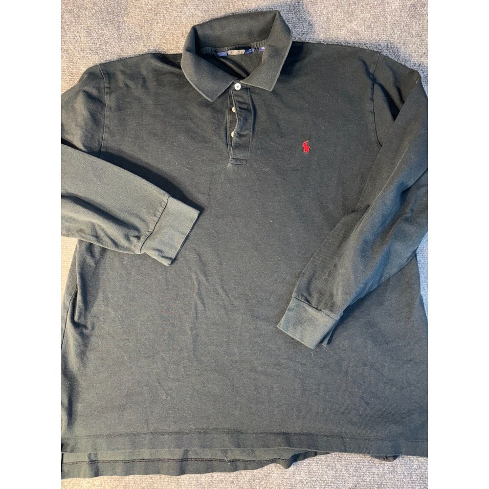 Polo Ralph Lauren Polo Shirt Men‎ XL Green Cotton Long Sleeve High Low Slit Logo